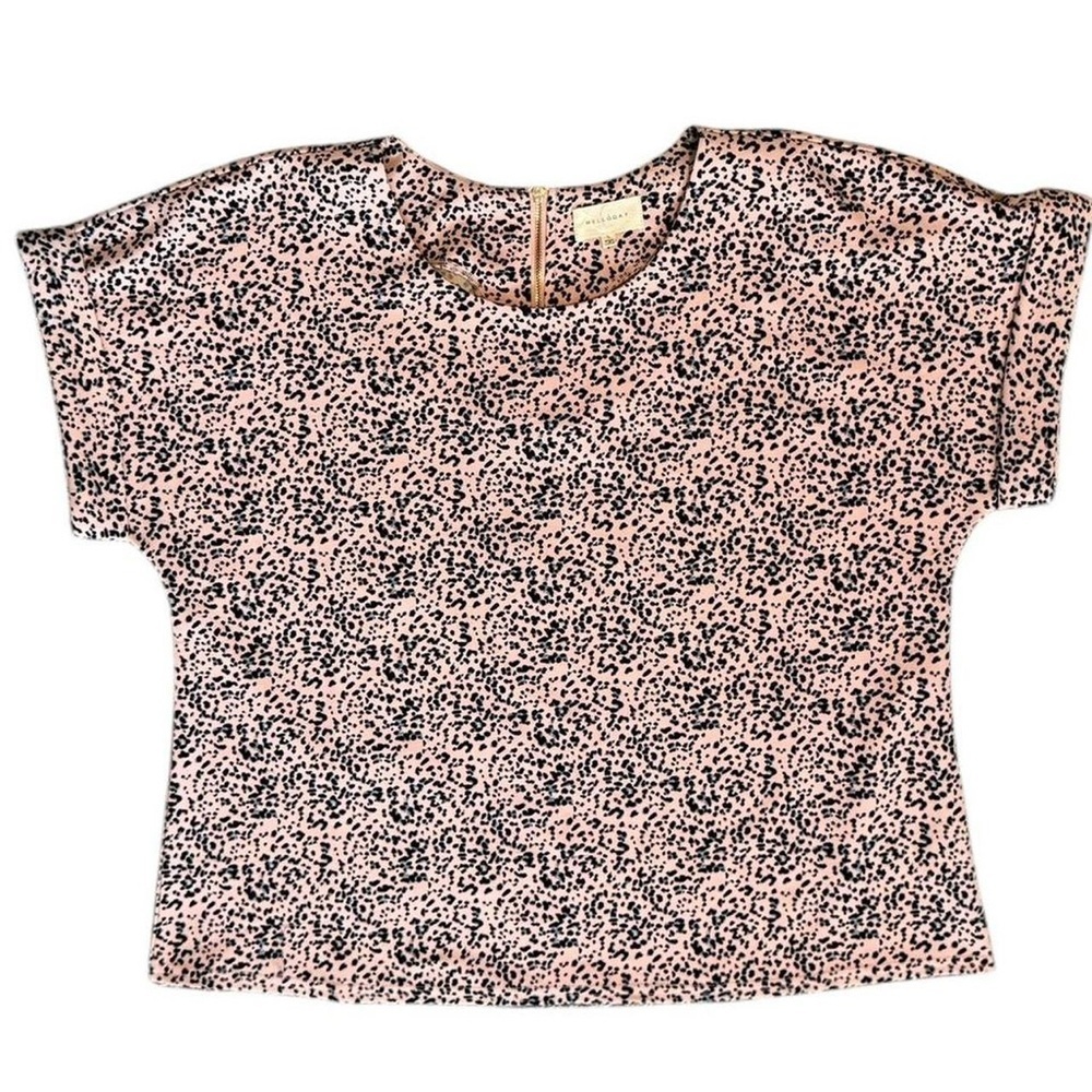 MELLODAY Pink and Black Leopard Print Short Sleeve Blouse